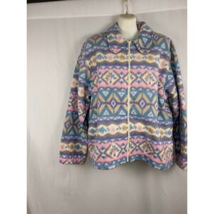 Alfred Dunner Pastel Southwest Fleece Jacket – Petite Medium, 1990s